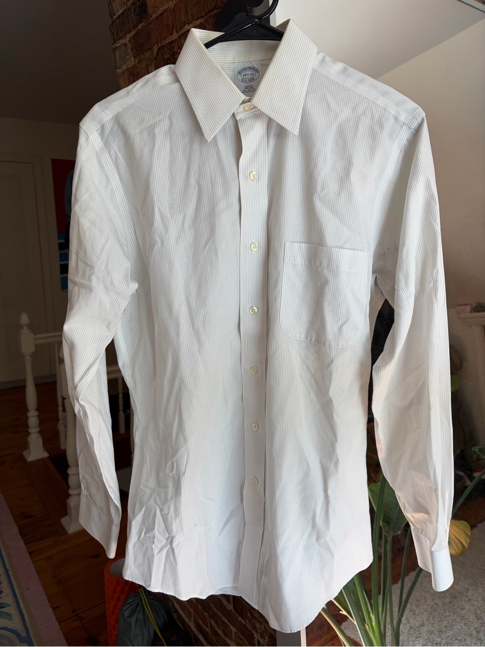 Brooks Brothers White Pinstripe Long-Sleeve Dress Shirt